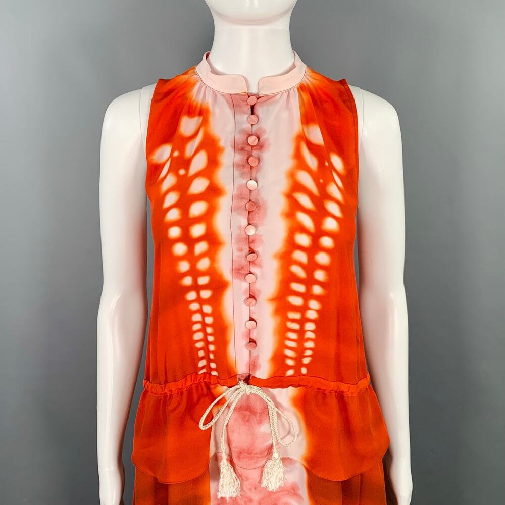 ALTUZARRA Size 2 Penelope Orange Brown Tie Dye Sleeveless Asymmetrical Hem Dress - Picture 2 of 7